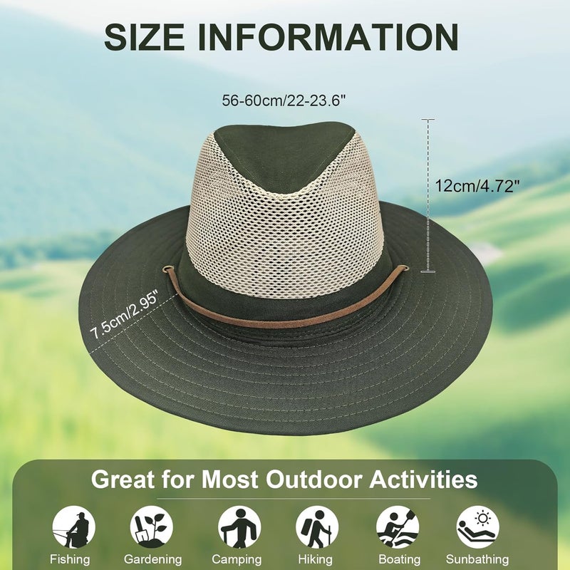 TUREVIEW Store Men's Flat Wide Brim Mesh Safari Outdoor Hat Panama Hat Travel Fishing Hiking with Windproof - Image 3